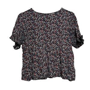 Paper Crane Black Floral Ruffle Sleeve Crop Top Blouse Women's Size Large